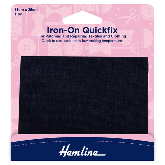 Hemline Quickfix Iron-On Cotton Patch Navy 11 x 25cm