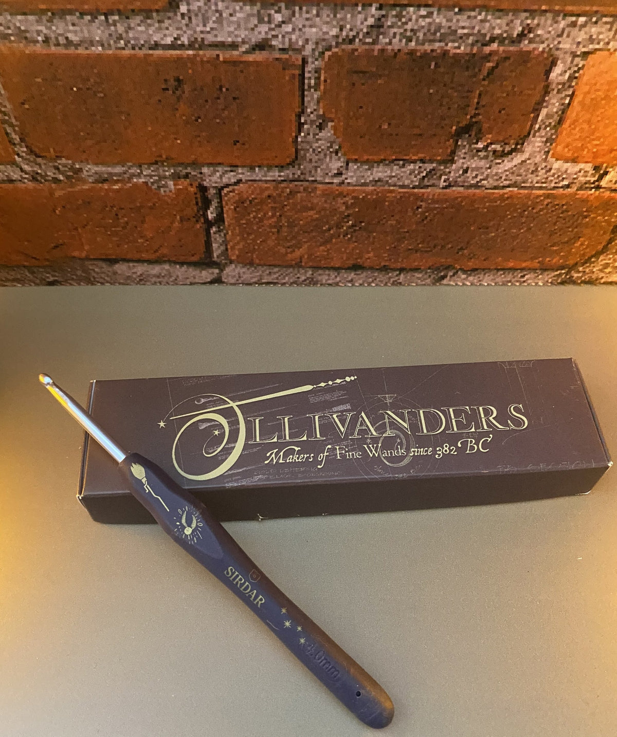 Ollivanders 4.0mm crochet hook in its box, from the Harry Potter Crochet Along kit