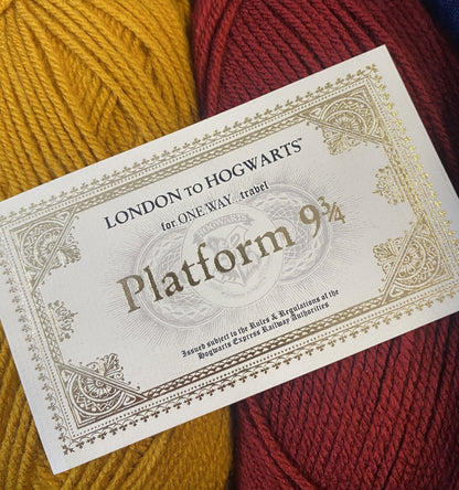Platform 9 and three quarters ticket from the Harry Potter Crochet Along kit