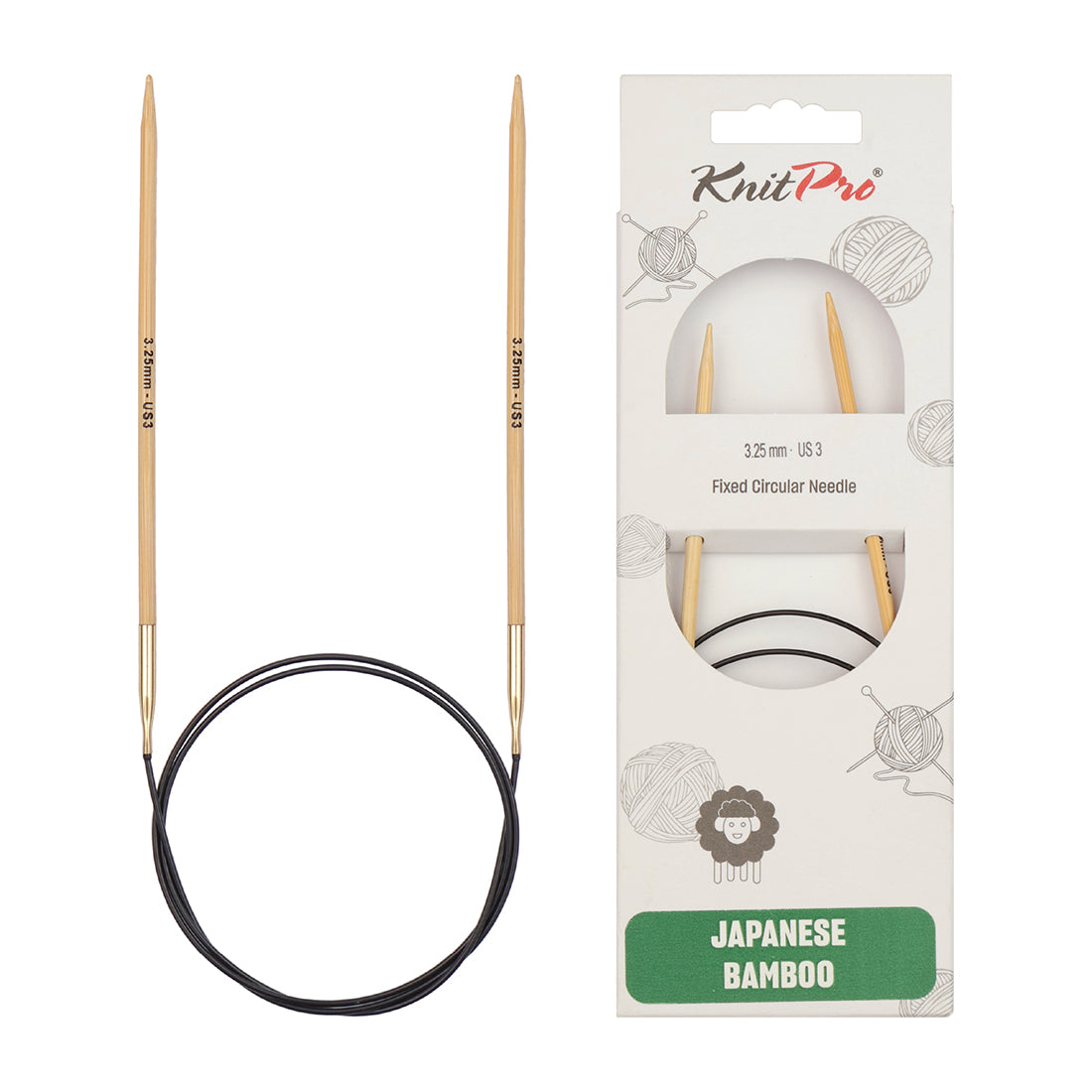 KnitPro Bamboo Fixed Circular Knitting Needles 100cm 3.25mm