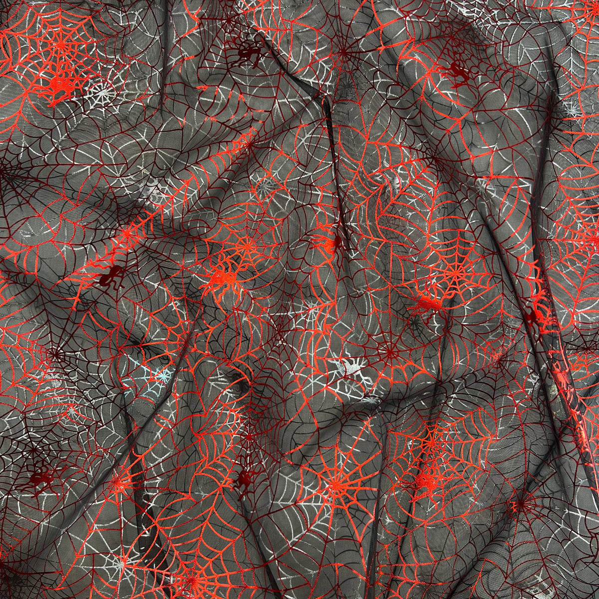 Organza Foil - Spooky Spiders Red & Silver (ORGFOI005)