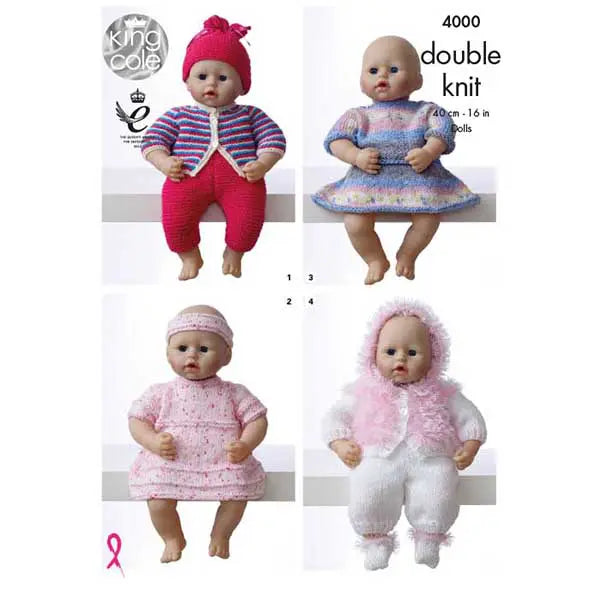 King Cole Pattern 4000 - Dolls Clothes in Various Sizes King Cole DK