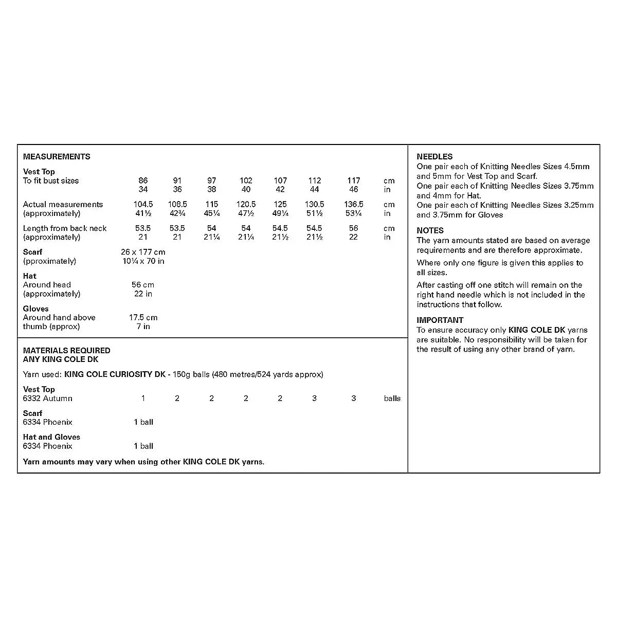 King Cole Pattern 6505