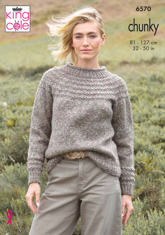 King Cole Pattern 6570 - Sweater and Cardigan in Dalesway Moors Chunky