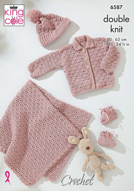 King Cole Pattern 6587 - Baby Shell Stitch Set in Little Lamb DK