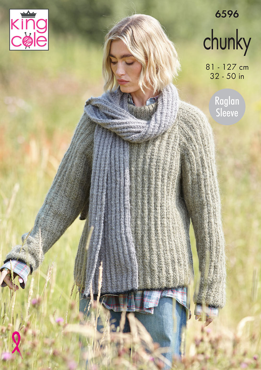 King Cole Pattern 6596 - Sweater, Cardigan and Scarf in Flair Solo Chunky