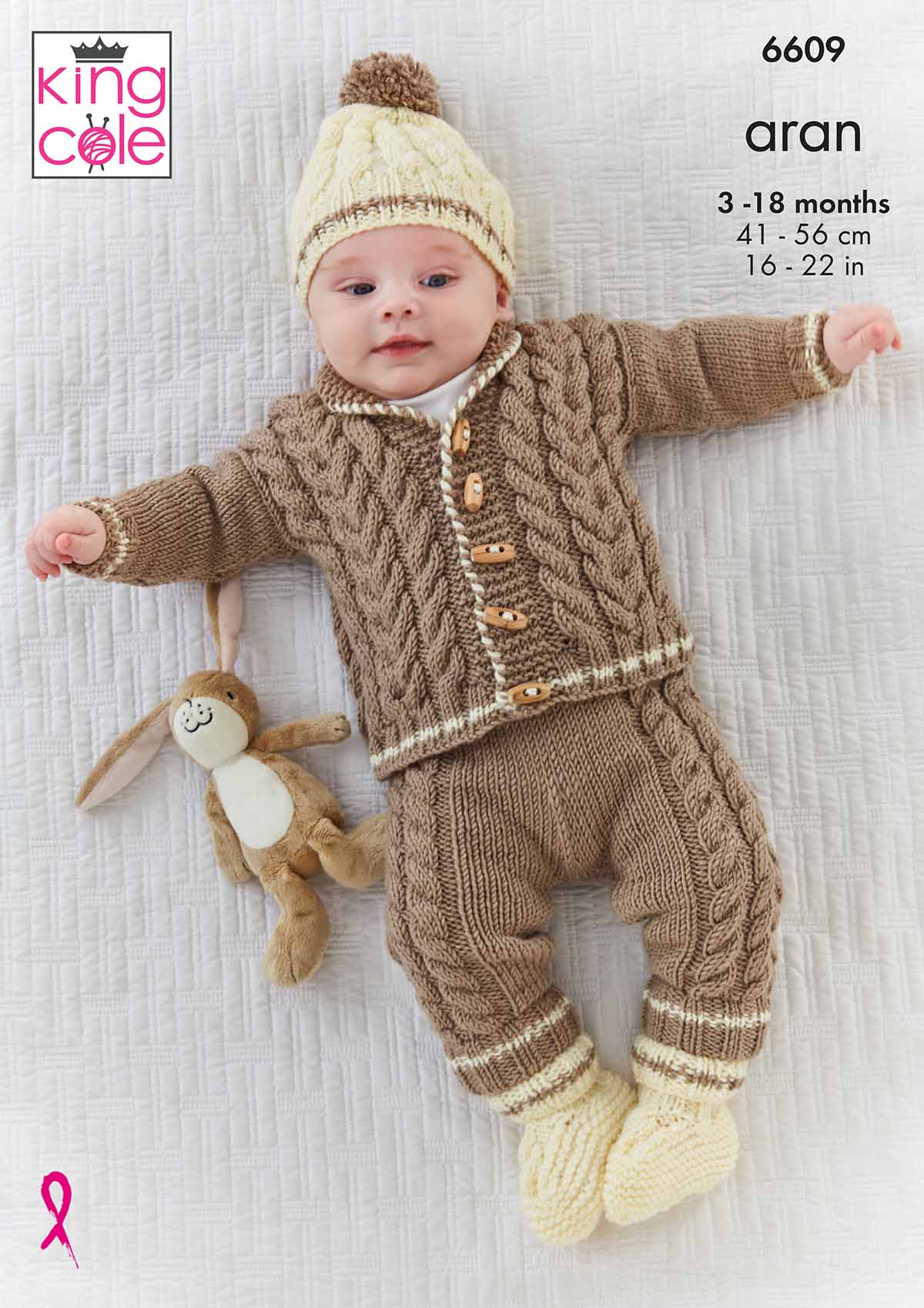 King Cole Pattern 6609 - Jacket, Trousers, Sweater, Hat and Bootees in Cherished Aran