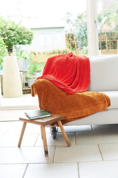 Stylecraft Chenille Chunky Pattern 10246 - Knitted Blanket (Mustard & Red)