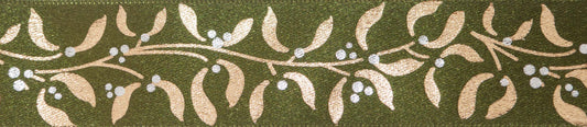 Berisfords Mistletoe Wishes Ribbon 20m x 25mm Cypress Gold