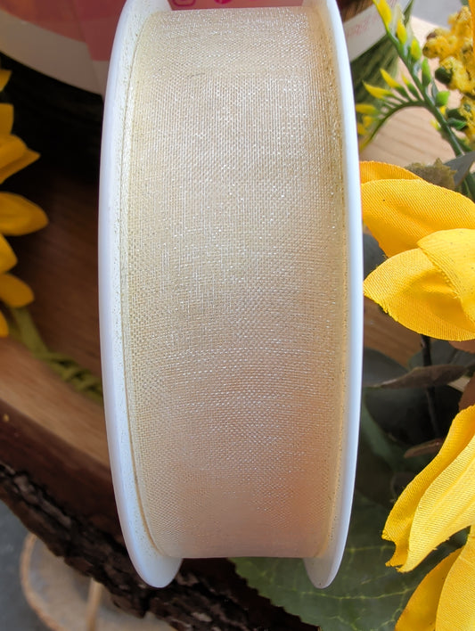 Cream Double Faced organza Ribbon 25mm x 25m (Art 12500)